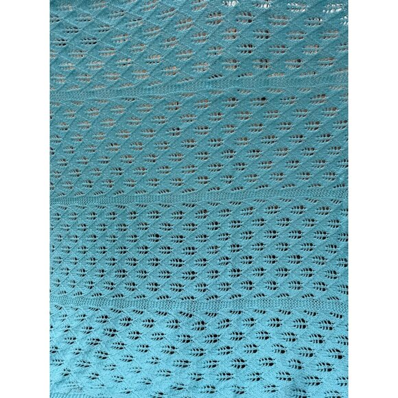 Vintage 70's Light Turquoise Blue Knitted Afghan Throw - Picture 6 of 13